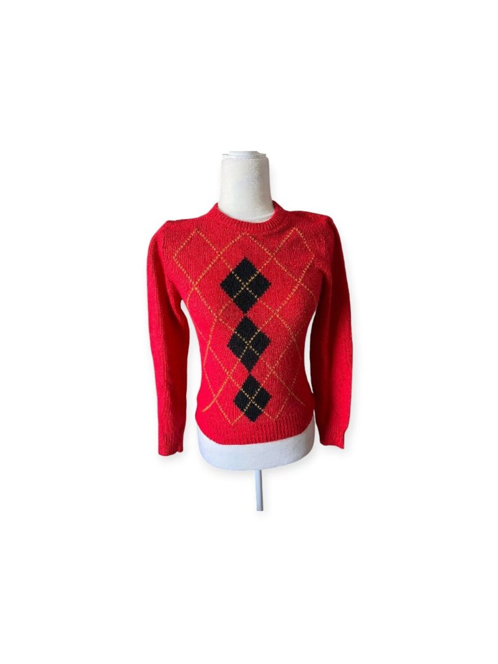 Vintage Yves Saint Laurent Active Red Argyle Sweater SZ S Silk Sweater